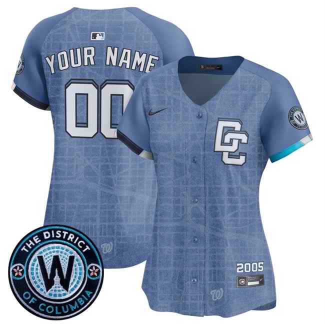 Women's Washington Nationals Active Player Custom Blue 2025 City Connect Limited Stitched Baseball Jersey(Run Small)