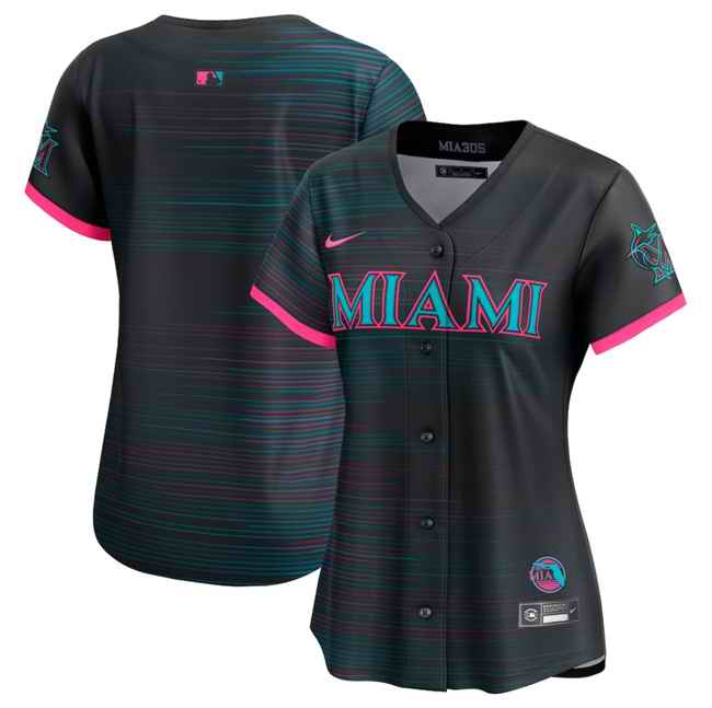 Women's Miami Marlins Blank Black 2025 City Connect Limited Stitched Baseball Jersey