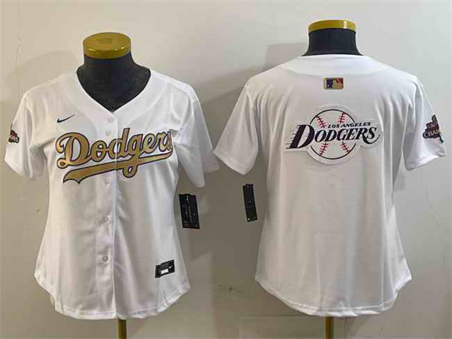 Women's Los Angeles Dodgers Team Big Logo White 2025 Gold Collection Limited Stitched Baseball Jersey(Run Small) 001