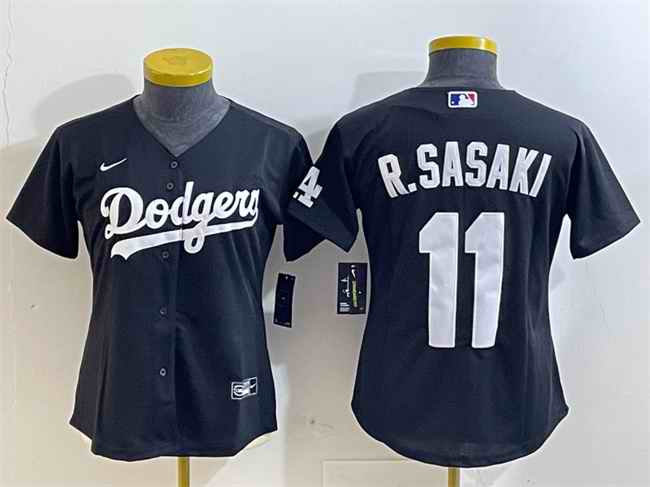 Women's Los Angeles Dodgers #11 Roki Sasaki Black Cool Base Stitched Baseball Jersey(Run Small)