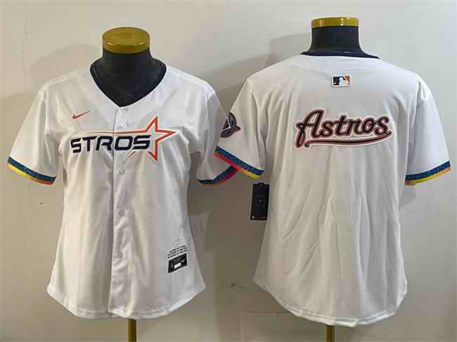 Women's Houston Astros Team Big Logo White 2025 City Connect Limited Stitched Baseball Jersey(Run Small) 003
