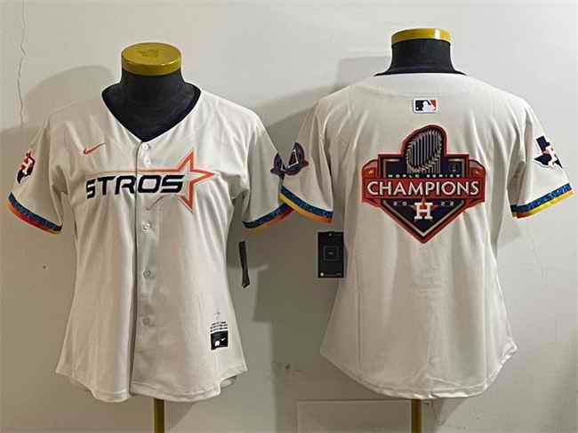 Women's Houston Astros Team Big Logo Cream 2025 City Connect With Texas Patch Limited Stitched Baseball Jersey(Run Small) 004
