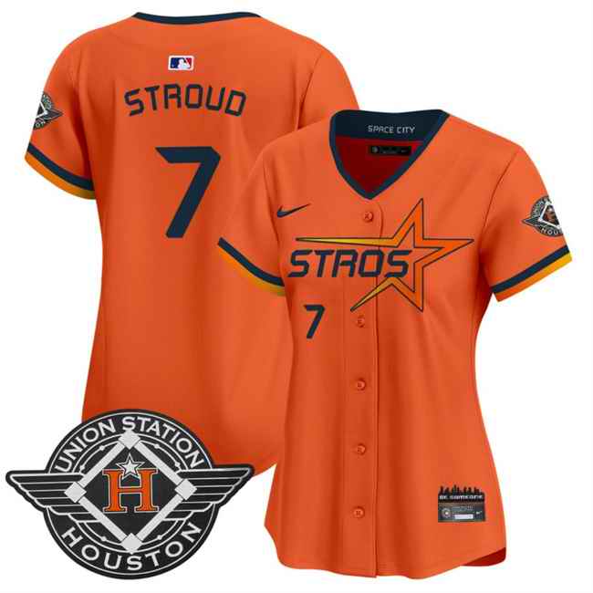 Women's Houston Astros #7 C.J. Stroud Orange 2025 City Connect Limited Stitched Baseball Jersey(Run Small)