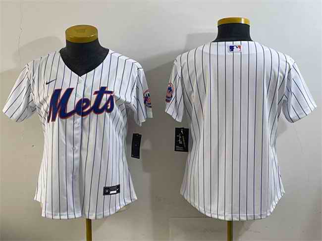 Women's New York Mets Blank White Cool Base Stitched Baseball Jersey(Run Small)