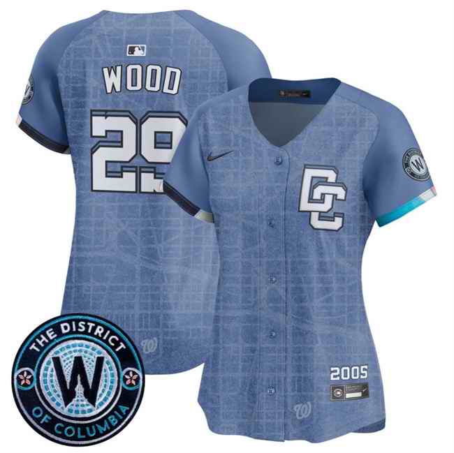 Women's Washington Nationals #29 James Wood Blue 2025 City Connect Limited Stitched Baseball Jersey(Run Small)