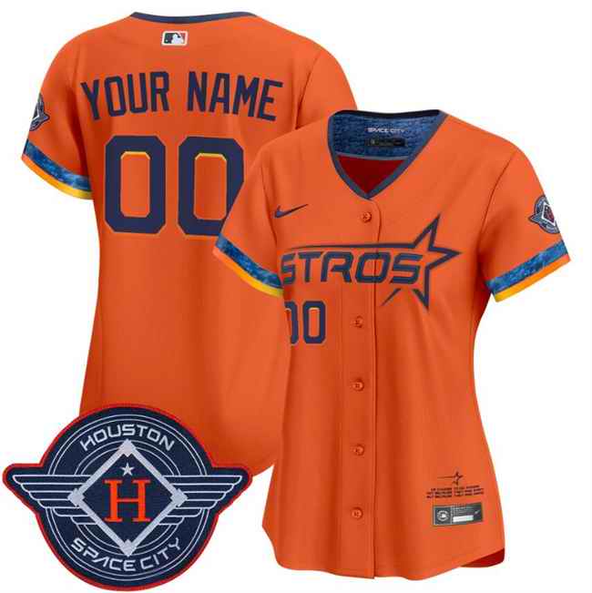 Women's Houston Astros Active Player Custom Orange 2025 City Connect Limited Stitched Baseball Jersey(Run Small)
