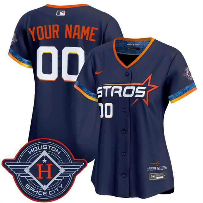 Women's Houston Astros Active Player Custom Navy 2025 City Connect Limited Stitched Baseball Jersey(Run Small)