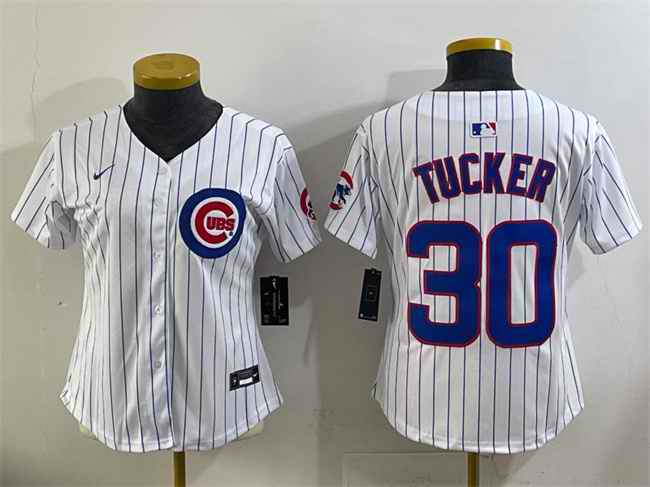 Women's Chicago Cubs #30 Kyle Tucker White Home Limited Stitched Baseball Jersey(Run Small)