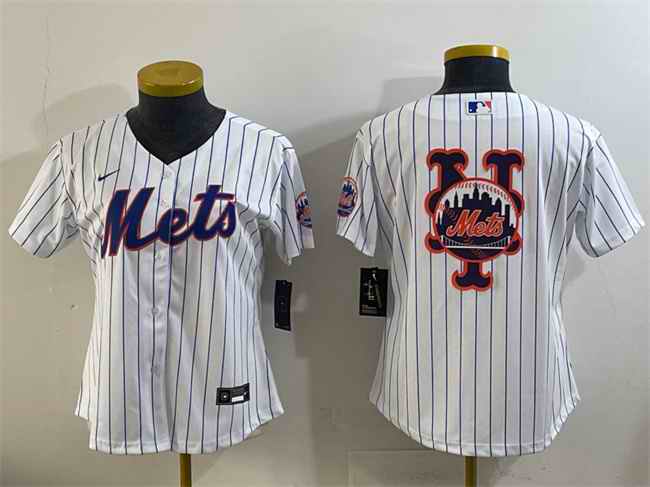 Women's New York Mets Team Big Logo White Cool Base Stitched Baseball Jersey(Run Small)