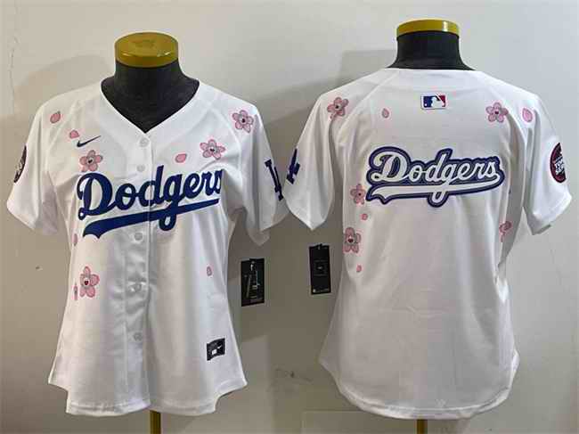 Women's Los Angeles Dodgers Team Big Logo White 2025 Tokyo Series Limited Stitched Baseball Jersey(Run Small)