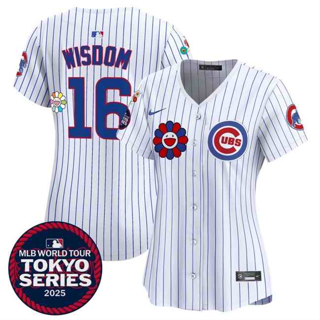 Women's Chicago Cubs #16 Patrick Wisdom White 2025 Tokyo Series Limited Stitched Baseball Jersey(Run Small)