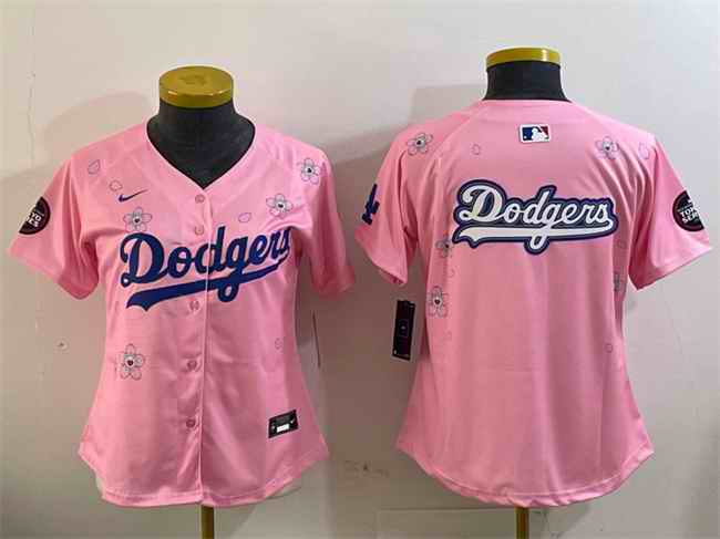 Women's Los Angeles Dodgers Team Big Logo Pink 2025 Tokyo Series Limited Stitched Baseball Jersey(Run Small)