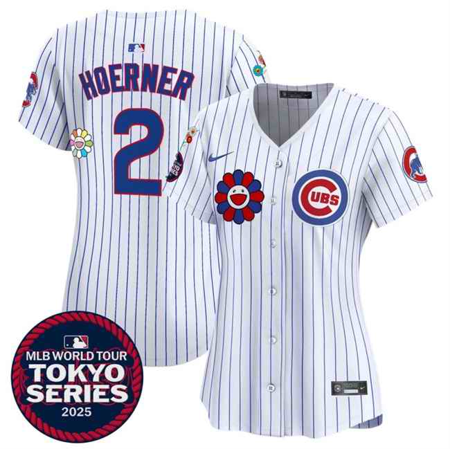 Women's Chicago Cubs #2 Nico Hoerner White 2025 Tokyo Series Limited Stitched Baseball Jersey(Run Small)