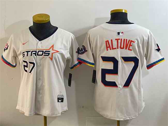 Women's Houston Astros #27 Jose Altuve Cream 2025 City Connect With Texas Patch Limited Stitched Baseball Jersey(Run Small)