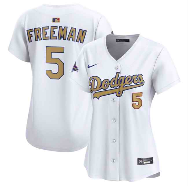 Women's Los Angeles Dodgers #5 Freddie Freeman White 2025 Gold Collection Limited Stitched Baseball Jersey(Run Small)