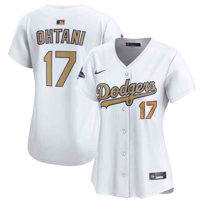 Women's Los Angeles Dodgers #17 Shohei Ohtani White 2025 Gold Collection Limited Stitched Baseball Jersey(Run Small)