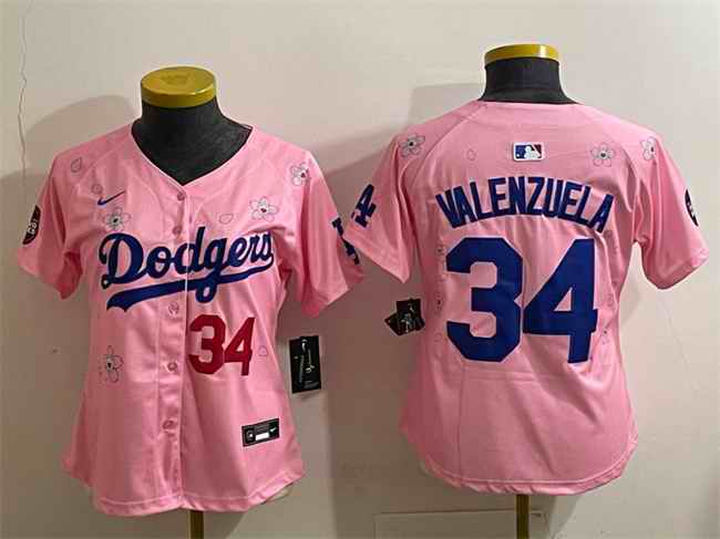 Women's Los Angeles Dodgers #34 Fernando Valenzuela Pink 2025 Tokyo Series Limited Stitched Baseball Jersey(Run Small)