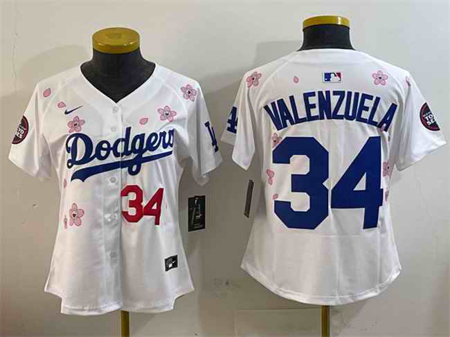 Women's Los Angeles Dodgers #34 Fernando Valenzuela White 2025 Tokyo Series Limited Stitched Baseball Jersey(Run Small)