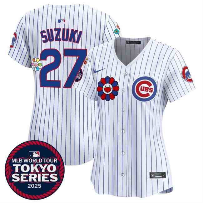 Women's Chicago Cubs #27 Seiya Suzuki White 2025 Tokyo Series Limited Stitched Baseball Jersey(Run Small)