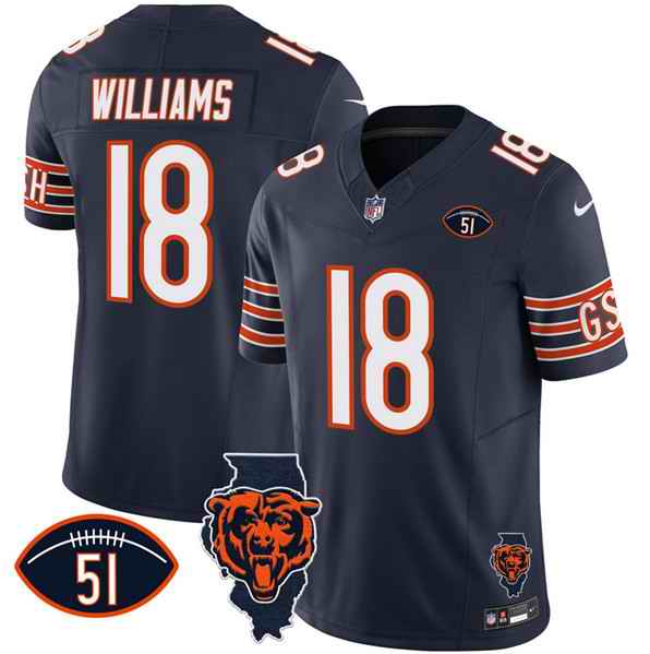 Youth Chicago Bears #18 Caleb Williams Navy F.U.S.E. With Illinois and No. 51 Patch Stitched Football Jersey