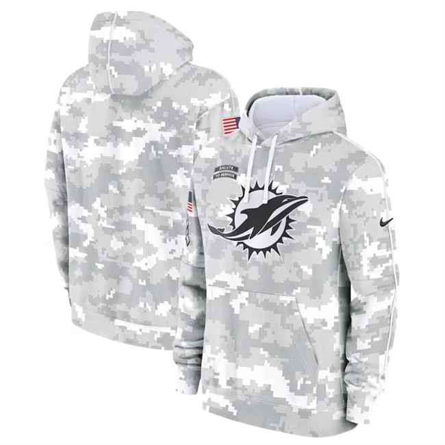 Youth Miami Dolphins 2024 White/Gray Salute To Service Pullover Hoodie