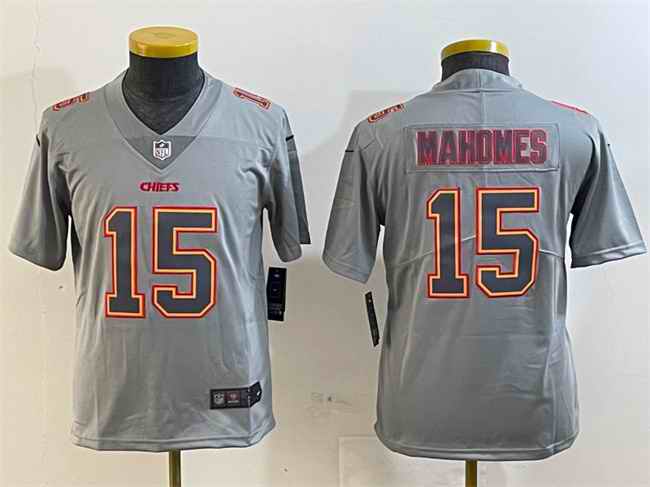 Youth Kansas City Chiefs #15 Patrick Mahomes Grey Atmosphere Vapor Untouchable Limited Stitched Football Jersey
