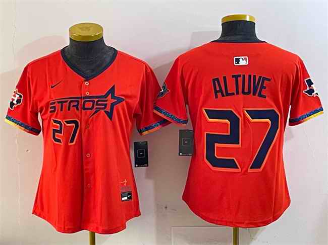 Youth Houston Astros #27 Jose Altuve Orange 2025 City Connect With Texas Patch Limited Stitched Baseball Jersey