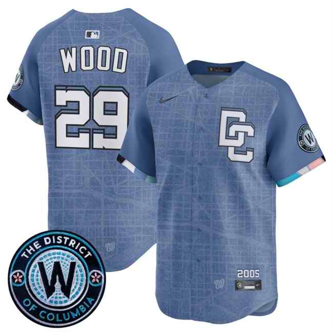 Youth Washington Nationals #29 James Wood Blue 2025 City Connect Limited Stitched Baseball Jersey
