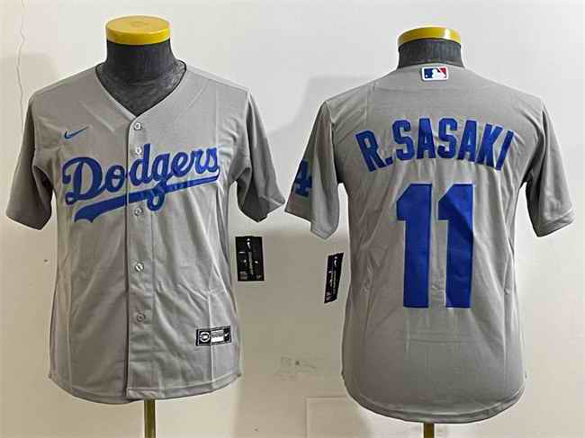 Youth Los Angeles Dodgers #11 Roki Sasaki Grey Cool Base Stitched Baseball Jersey