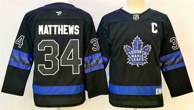 Youth Toronto Maple Leafs #34 Auston Matthews Black With C Patch 2024-25 Alternate Stitched Hockey Jersey