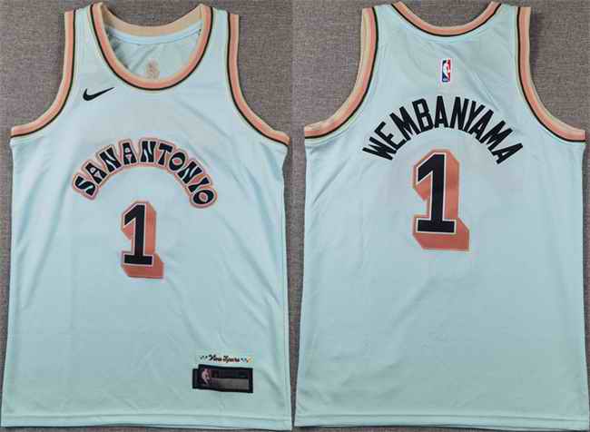 Youth San Antonio Spurs #1 Victor Wembanyama Light Blue 2024-25 City Edition Stitched