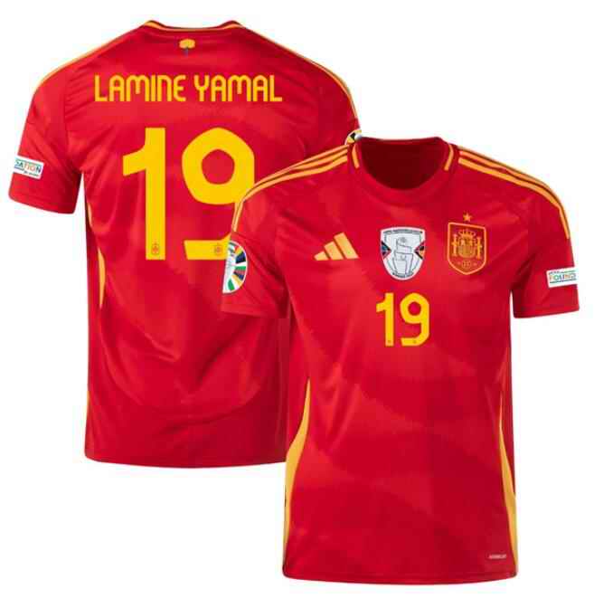 Youth Spain Team #19 Lamine Yamal Scarlet 2024 Home Soccer Jersey