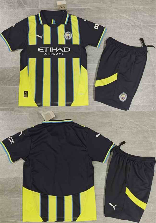 Youth Manchester City Custom Black/Yellow Soccer Jersey Suit
