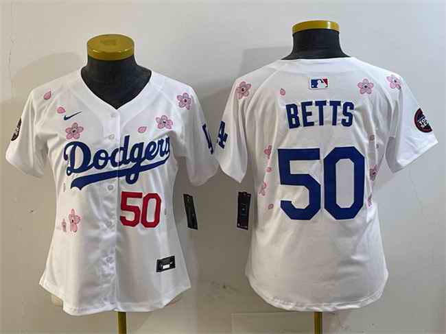 Youth Los Angeles Dodgers #50 Mookie Betts White 2025 Tokyo Series Limited Stitched Baseball Jersey