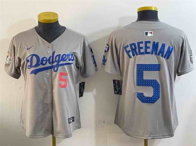 Youth Los Angeles Dodgers #5 Freddie Freeman Grey 2024 World Series With Fernando Memorial Patch Limited Stitched Baseball Jersey