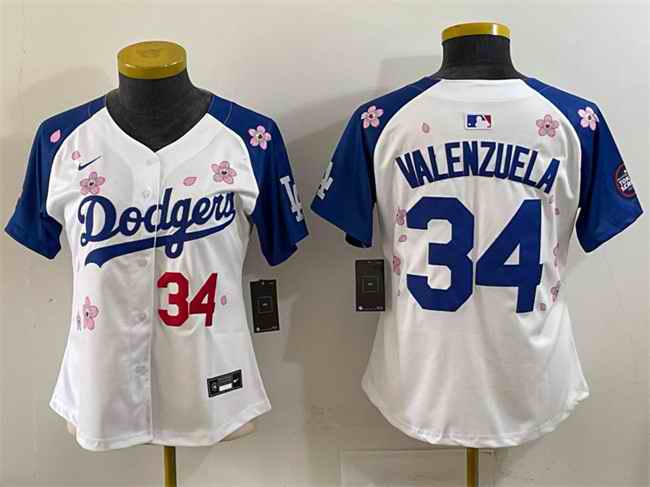 Youth Los Angeles Dodgers #34 Fernando Valenzuela White/Royal 2025 Tokyo Series Limited Stitched Baseball Jersey