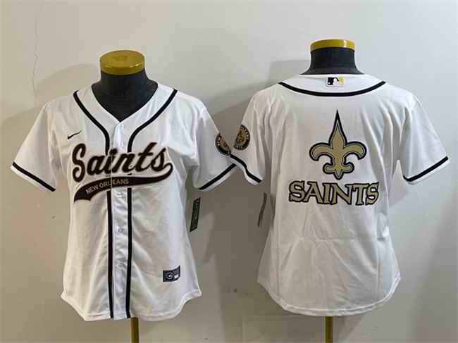 Youth New Orleans Saints White Team Big Logo With Patch Cool Base Stitched Baseball Jersey