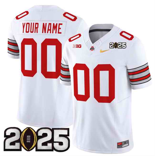 Youth Ohio State Buckeyes Active Player Custom White/Gold 2025 CFP Final Patch F.U.S.E. Vapor Limited Stitched Football Jersey