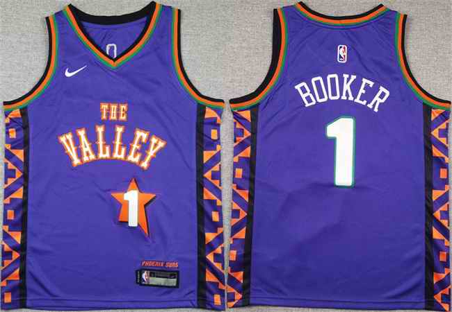 Youth Phoenix Suns #1 Devin Booker Purple 2024 City Edition Stitched Basketball Jersey