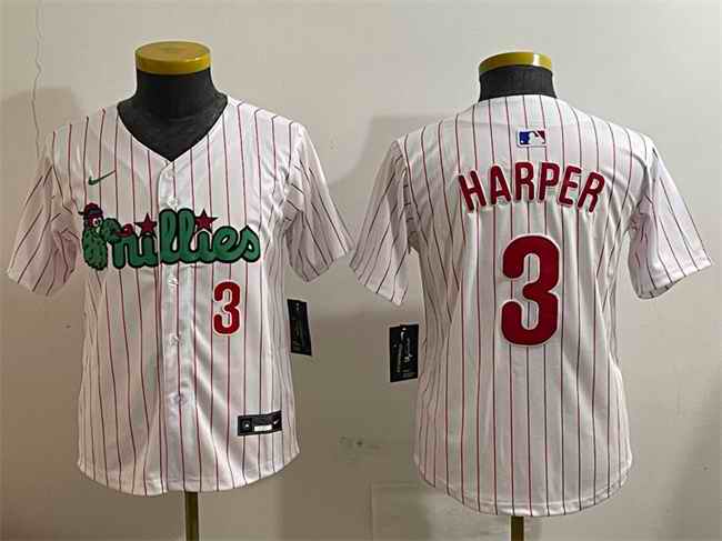 Youth Philadelphia Phillies #3 Bryce Harper White Phanatic Limited Stitched Jersey