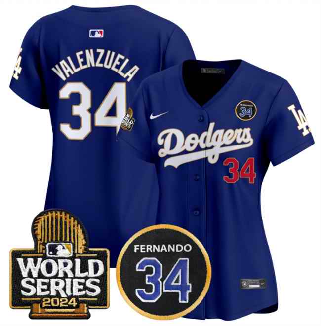 Youth Los Angeles Dodgers #34 Fernando Valenzuela Royal 2024 World Series & Fernando Memorial Patch Limited Stitched Baseball Jersey
