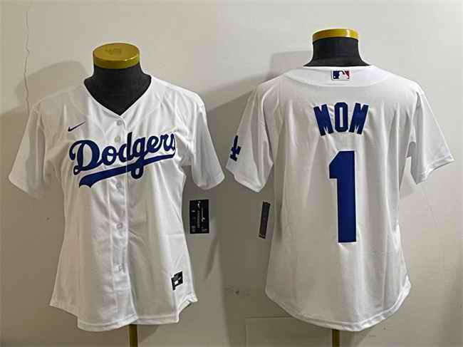 Youth Los Angeles Dodgers #1 Mom White Cool Base Stitched Baseball Jersey