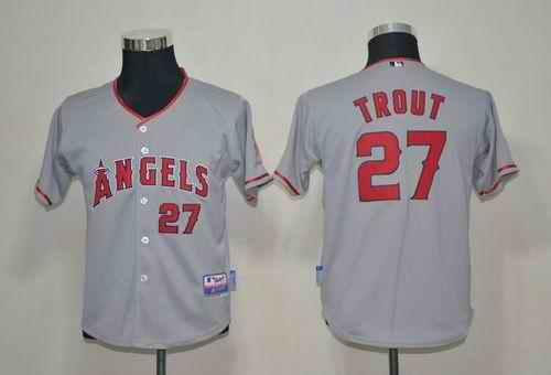 Angels #27 Mike Trout Grey Cool Base Stitched Youth Jersey