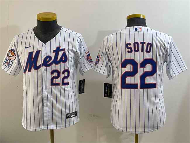 Youth New York Mets #22 Juan Soto White 2025 Spring Training Cool Base Stitched Baseball Jersey