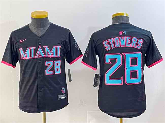 Youth Miami Marlins #28 Kyle Stowers Black 2025 City Connect Limited Stitched Baseball Jersey