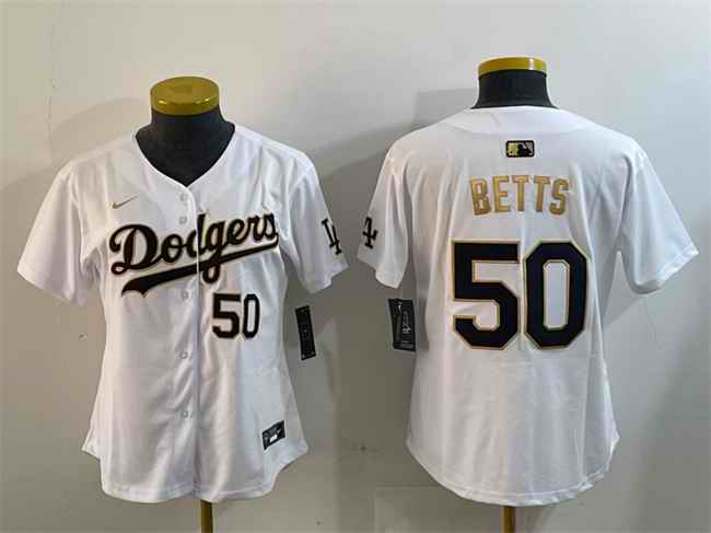 Youth Los Angeles Dodgers #50 Mookie Betts White Gold Home Limited Stitched Baseball Jersey