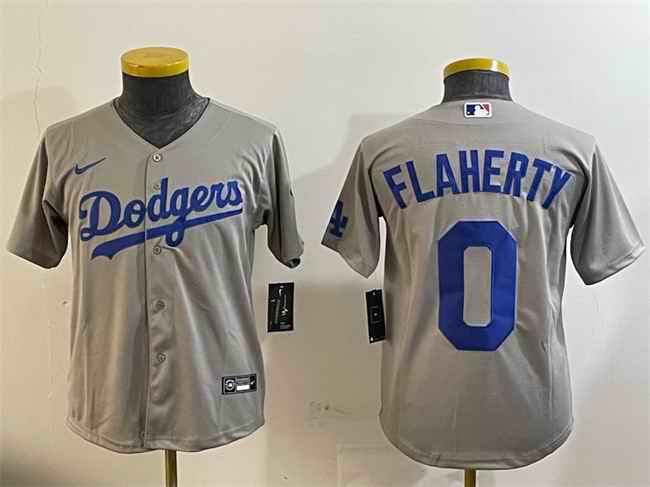Youth Los Angeles Dodgers #0 Jack Flaherty Grey Cool Base Stitched Baseball Jersey