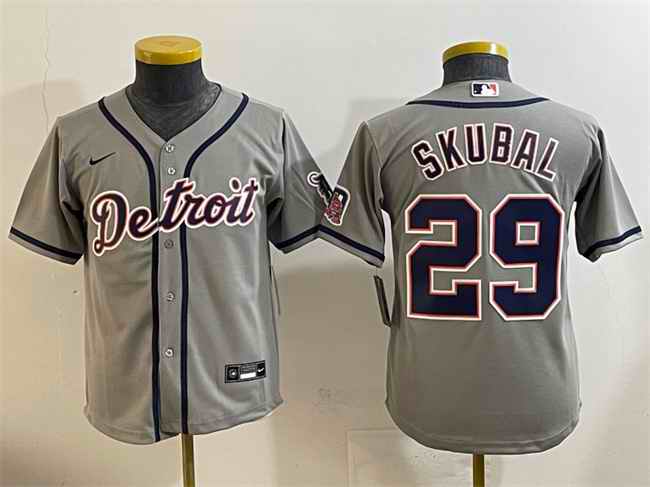Youth Detroit Tigers #29 Tarik Skubal Grey Cool Base Stitched Baseball Jersey