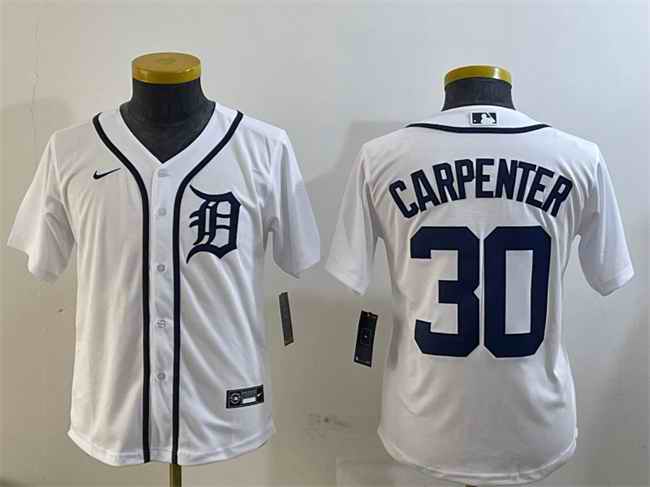 Youth Detroit Tigers #30 Kerry Carpenter White Cool Base Stitched Baseball Jersey
