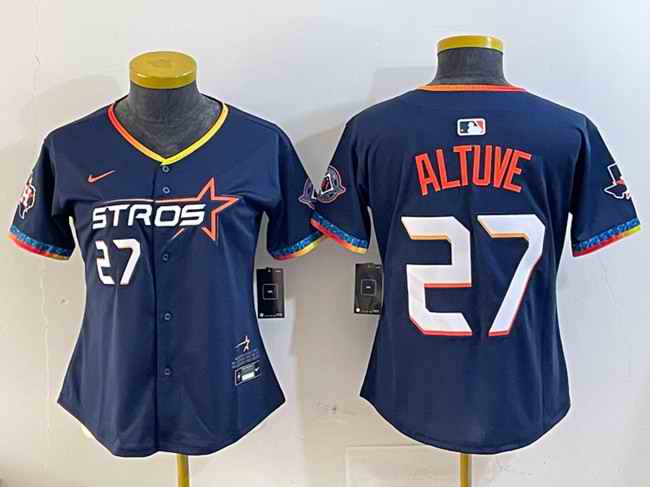 Youth Houston Astros #27 Jose Altuve Navy 2025 City Connect With Texas Patch Limited Stitched Baseball Jersey